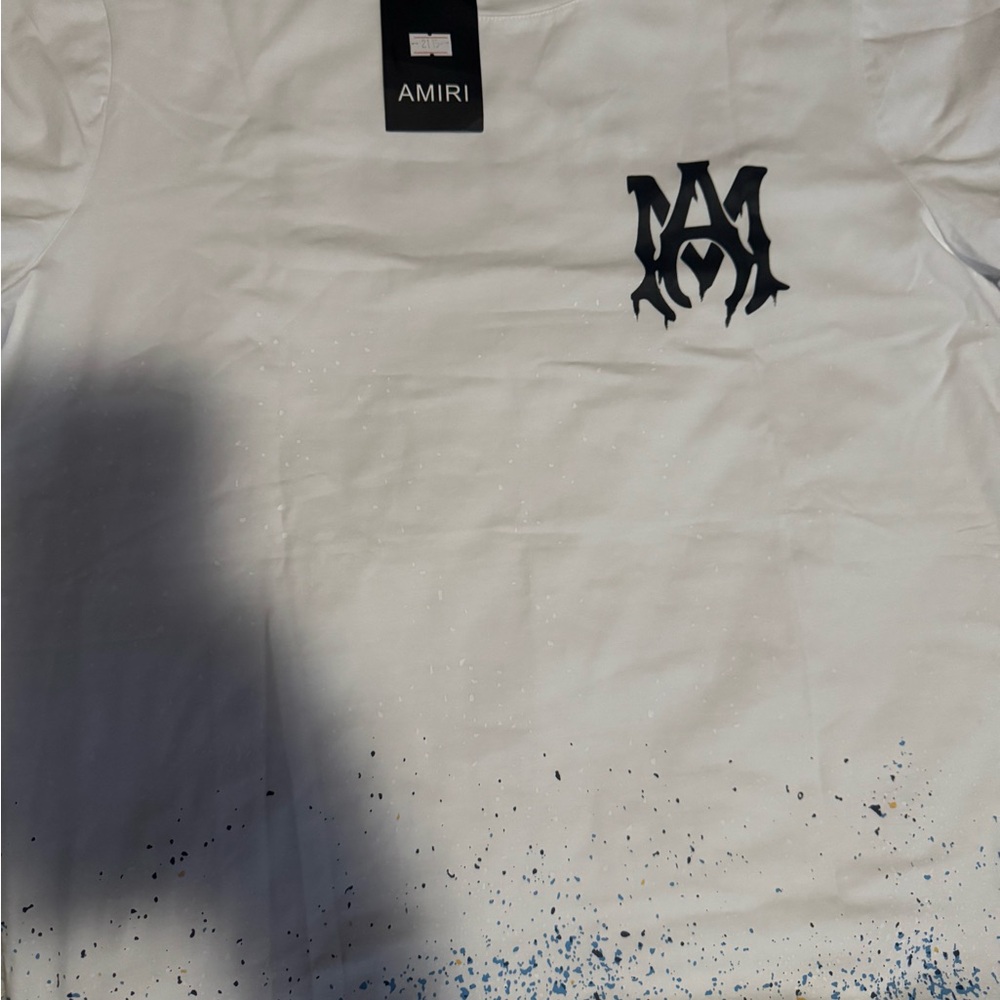 AMIRI White and Blue Short Sleeve Tee